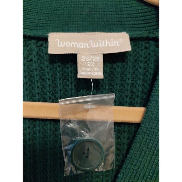 Woman Within Cardigan Button Front Pockets V-Neck Forrest Green 2X - Picture 3 of 7